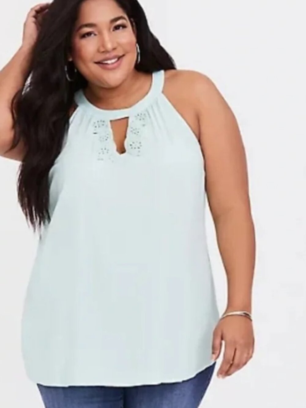 TORRID Keyhole Tank Blouse Sz 1 Flowy Sheer Top Mint Green Teal Boho Plus Size